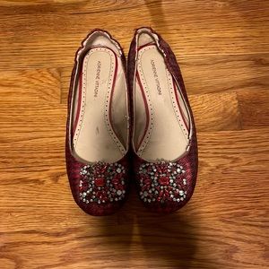 Red houndstooth ballet flats